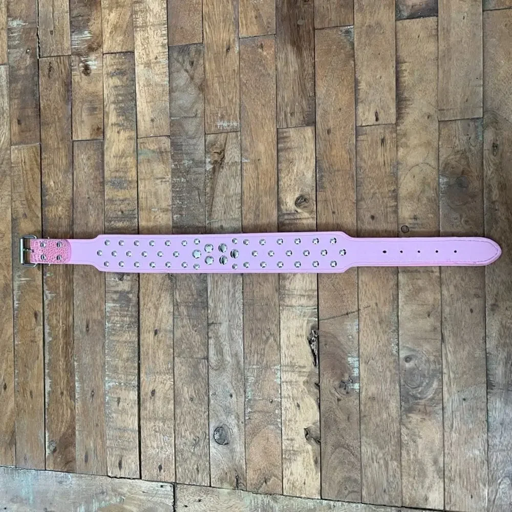Pink Spiked Dog Collar Faux Croc Leather Medium Large 2